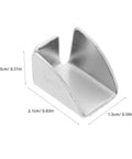 Close-up of sturdy metal shelf brackets and clips for office cabinets showing dimensions in centimeters and inches.
