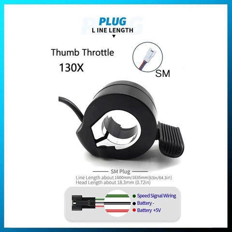 Thumb Throttle For E Bike Waterproof SM Connector 24V 36V 48V 60V 72V Mid Drive Bafang Compatible Speed Control Accessory Ride Ready For Electric Bicycle Conversion Kit