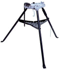 Heavy Duty Cleanroom Tripod Pipe Vise With Reversible Double Sided Bowtie Jaws And Chain Lock, sturdy legs for stable use.