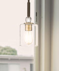 Studio 5 Mini Pendant Light With 60W Max, Dope Modern Look, 1 Light, 5 Inch Diameter, glass shade, bronze and brass finish