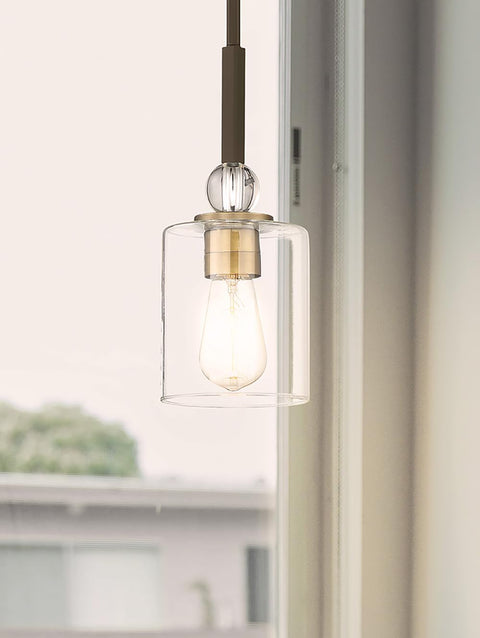Studio 5 Mini Pendant Light With 60W Max, Dope Modern Look, 1 Light, 5 Inch Diameter, glass shade, bronze and brass finish