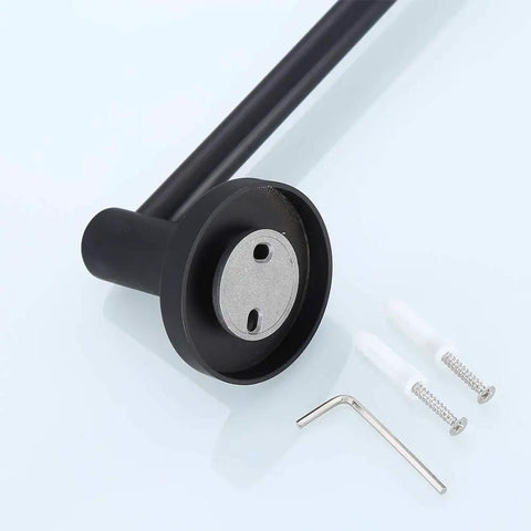 Slick Black Bathroom Hardware Set Wall Mounted 24 Inch Towel Bar installation components shown on light background