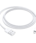 CarPlay USB A To Lightning Cable For iPhone And iPad One Meter Long Sync And Charge Cord shown coiled in white.
