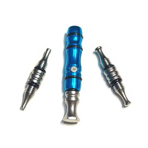 Car Dent Repair Leveling Pen Kit With Percussion Stick And Magnet Pen for dent removal, blue aluminum and silver tool parts.