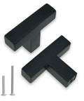 Slick Matte Black Cabinet Pulls 2 Pack Square T Handles Heavy Duty Stainless Steel Drawer Knobs Built Tough Hardware For Kitchen Cupboards Fast DIY Renovations, matte black finish with screws.