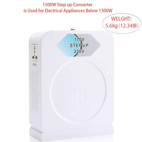 Heavy Duty 1500W Voltage Converter Step Up Transformer 110V/120V To 220V-240V For Eurasian Home Appliances, white dual socket device