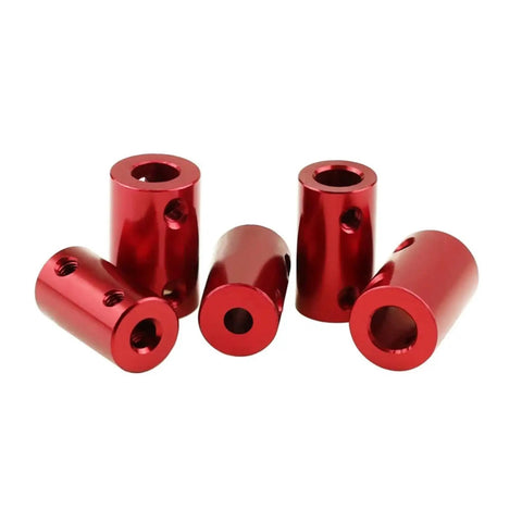 Sturdy Shaft Coupling For CNC Stepper Motors Connect 4-7Mm Shafts With Locking Wire And Aluminum Alloy Build Pack Of Three Units showing five red aluminum alloy couplings