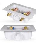Heavy Duty ABS One Piece Washer Box With Brass Water Hammer Arrestor, Center Drain, And Half Inch PEX Expansion Connection