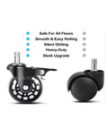 Five Pack Black 2.5 Inch PU Transparent Office Chair Caster Wheels With 11mm Stem M11 Universal Brakes visible with features.