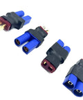 2 Pairs EC5 To T Plug Adapters For RC Cars Trucks Planes Boats And LiPo Battery Chargers EC5 Male To T Plug Female And T Plug Male To EC5 Female Connector Set Easy Fit showing connectors in blue and red