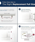 Steps to find correct replacement pull size, highlighting center-to-center measurement, with visual examples for Cyprus Oil Rubbed Bronze Cabinet Pulls Six And Five Sixteenths Inch Center To Center Set Of Ten For Upgrading Cabinets Doors And Furniture With Durable Zinc Construction And Contemporary Sleek Style.