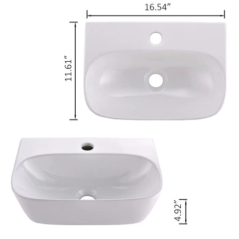 Slick Space Saving White Corner Sink For Tiny Bathrooms, Wall Mount Or Wall Hung, 11 By 11 By 4 Inch Ceramic Vessel Lavatory