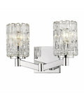 Two Light Vanity Fixture With Crystal Glass Shades In Chrome Finish Modern Luxe Bath Light for Transitional Spaces