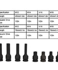 Eight Piece Twist Tight Socket Set With Zero Play And Rock Solid Grip For Beaters And Daily Drivers Cr Mo Steel Drive Tools Garage Essentials With Durable Case, showing size specifications and drive sizes.