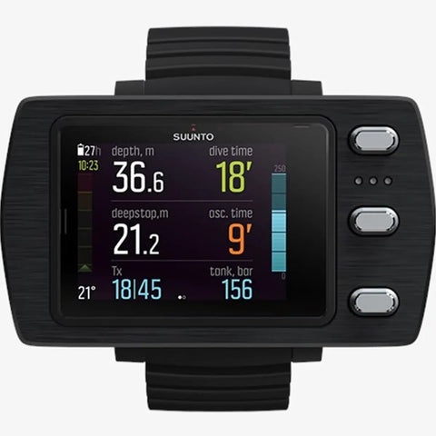 EON Steel Black Dive Computer With Ultra Durable Build, Wireless Sync, Rechargeable Battery Up To 40 Hours, displaying dive data