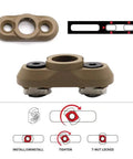Rock Solid QD Sling Swivel And M System Rail Adapter, tan aluminum, 1.25 inch quick detach fitment, top view with installation guide.