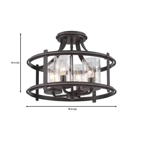 Palencia 4 Light Semi Flush Mount Ceiling Light in Artisan Pardo Wash Finish with clear seedy glass, 14x16 inches