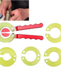 5 Piece Bezel Opener Tool Kit For Watches with Precision Gear Ring Opener, rubber handles, five yellow gear rings.