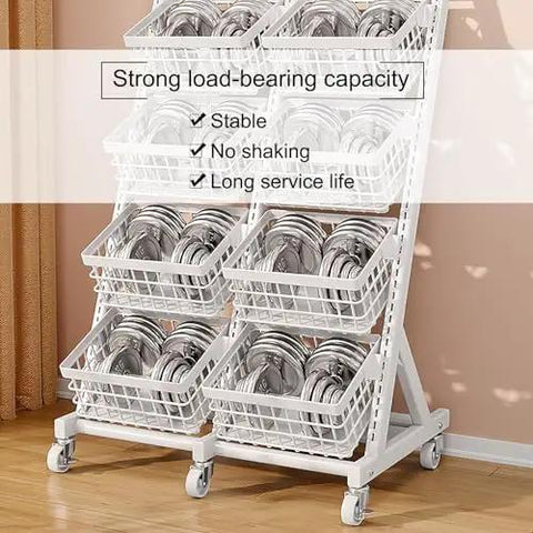 Rock Solid Heavy Duty Metal Storage Shelves With Adjustable Utility Rack For Garage And Home Organization Hella Sturdy Industrial Shelf with baskets holding metal weights.