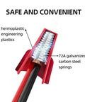 Interior view of a red winged wire cap, showing thermoplastic engineering plastic and 72A galvanized carbon steel springs.