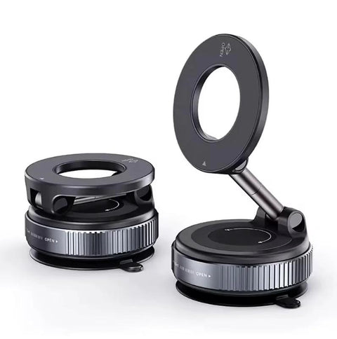 Amazon 360° vacuum suction car phone mount with magnetic circular base and adjustable arm, dark gray, two-piece set