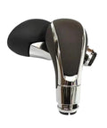 Upgrade Your Drive With This Durable Car Interior Shifter Head Transmission Gear Shift Lever Knob That Boasts A Super Comfy Grip And Sleek Metal Plastic Build For Easy Direct Install No Mods Needed On Many Models. Black metal plastic car gear shift knob with chrome trim, side view