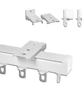 Solid Adjustable Ceiling Curtain Track System 1 To 20 Feet Length Fits Any Room Divider Layout Comes With Premium Roller Hardware And End Caps For Smooth Gliding Heavy Load Durability Perfect White Rail, ceiling brackets and end caps