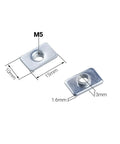 Beefy Zinc Plated Tee T Nuts M5 for 20 Series V Slot Aluminum Profiles, showing dimensions 15mm x 10mm, hole size 3mm