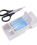 All In One Dope Hobbyist Model Tools Kit With Curved Scissors Tweezers Sponge Pad And More Perfect For Gundam Aircraft And Tank Models Decal And Detailing Set For Serious Builders showing scissors and sponge pad in container