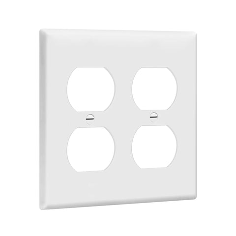 2-Gang Duplex Receptacle Wall Plate In White, Built Tough Polycarbonate Thermoplastic, Impact And Heat Resistant, Fade Proof Finish