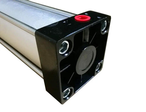 Close-up of black end cap on Double Acting Pneumatic Air Cylinder With Aluminum Alloy Magnetic Rod SC 40 X 1000 Bore 1.5 Inch Stroke
