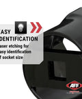 Beefy 3/4 Inch Drive Wheel Bearing Locknut Socket Set showing laser-etched size label for easy identification