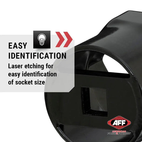 Beefy 3/4 Inch Drive Wheel Bearing Locknut Socket Set showing laser-etched size label for easy identification