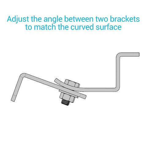 Curved Z Mounting Brackets Set Of 4 For Solar Panels, Built For RVs, Boats, Roofs And Off Grid Installations, Handles Irregular Surfaces Up To 30 Degrees, Aluminum Body With Stainless Steel Hardware, Easy Install And Durable, adjusting angle detail.