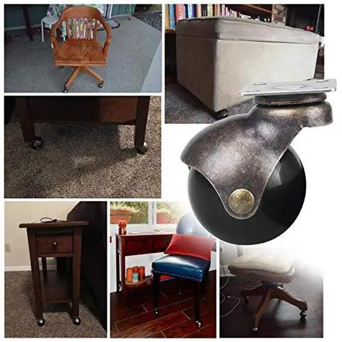 Caster Wheels Set Of 4 Plate Caster 2 Inch Swivel Replacement With Screws Antique Brass Castors without Lock on Various Furniture