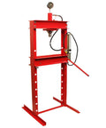 20 Ton H Frame Heavy Duty Industrial Floor Shop Press in red, showcasing hydraulic cylinder and gauge, suitable for motor repair and metal bending.