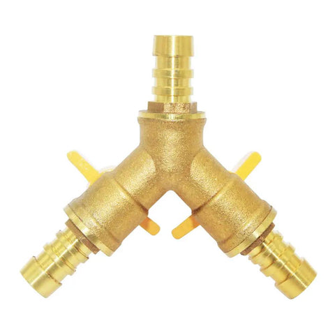 Three Way Shut Off Ball Valve With 3 8 Inch Hose Barb And Two Switches Brass Y Shaped Valve For Irrigation Plumbing And Fluid Control