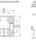 Technical drawing of Heavy Duty Zinc Alloy Hydraulic Torque Hinge With Constant Friction For Cabinets And Furniture Built To Last Ideal For Kitchen And Bathroom Doors 60 By 60 Or 40 By 40 Or 50 By 50 One Piece, showing dimensions and M8 screws.