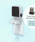 256GB USB Flash Drive With Outlet Wall Mount For Sync Module 2 shown plugged into wall with thumb drive