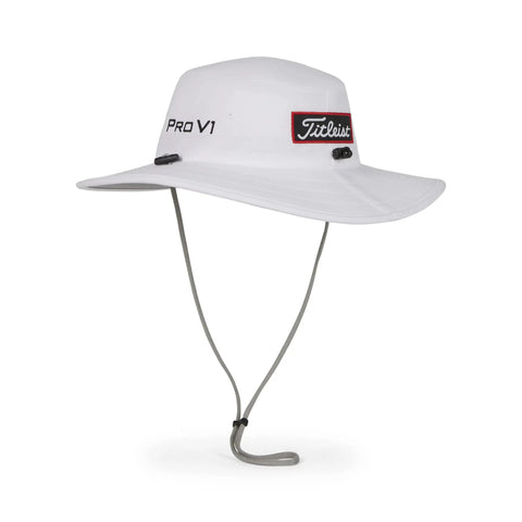 Men's Tour Aussie Golf Hat White Black With Adjustable Drawstring Honeycomb Mesh Stretch Wire Frame Build UV 50 Plus Sun Protection