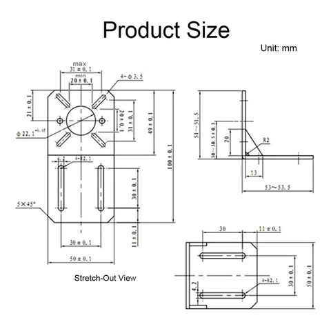 JOYNANO L-shaped motor mounting bracket, alloy steel, pack of 2; universal fixing for DC and stepper motors