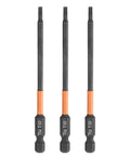 Heavy Duty T10 Torx Screwdriver Bits 4 Inch Long 1/4 Inch Hex Shank 3 Pack Real Deal S2 Steel for precise torque applications.