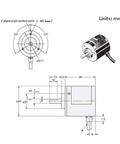 Technical diagram and side view of Rock Solid 1024 Pulse Per Revolution Rotary Encoder E6B2 CWZ6C 5 To 24V DC With A B Z Outputs.