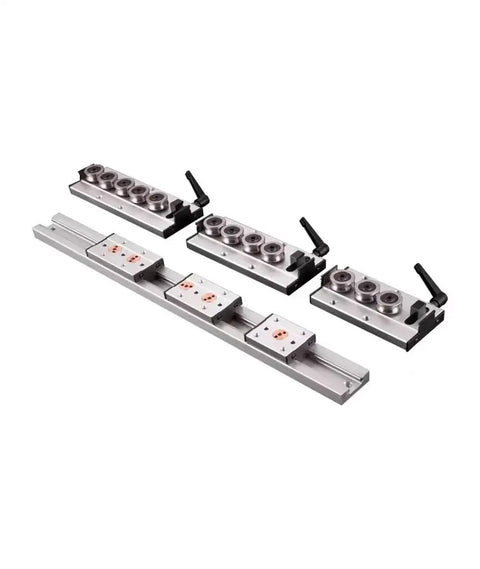 No Sweat Dual Axis Roller Linear Guide Rail Kit For Woodworking Benches Featuring Sgb10 Glide Blocks And Tough Aluminum Rails, showcasing SGB10 cars and aluminum rails.