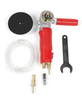 4-inch water-jet pneumatic grinder with red grip, polishing disc, clear hose, and brass fittings