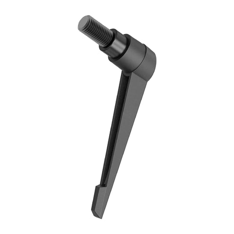 Badass M6 Clamping Lever Handles Offer a Sick Quick Release Rotation Black Hex Socket Screw Bolt Stud Knobs Crafted for Lathe Machinery Provide Rapid Install and Tight Grip Two Piece Kit showing a single black aluminum lever with threaded end.