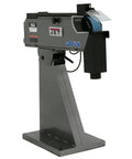 Pro Grade 3 By 79 Inch Belt Grinder With A Rock Solid 4 Hp Motor Built Like A Tank For Precise Belt Tracking And Smoother Grinds At 230 Or 460 Volt Three Phase side view of belt grinder on a sturdy base with belt in place.