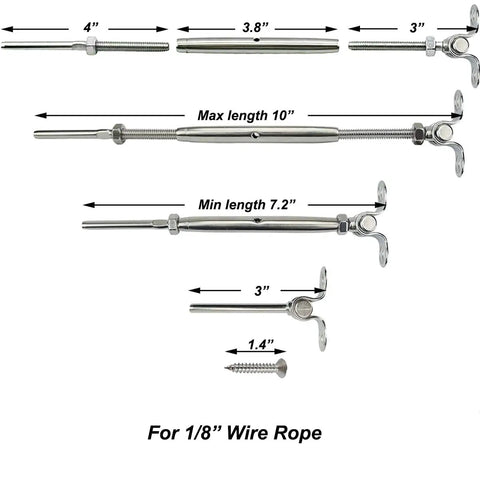 12 Pairs One Eighth Inch Cable Railing Kit with 180 Degree Adjustable Base Marine Grade T316 Stainless Steel Hardware components diagram