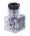 Close-up of Five Pack Transparent Hydraulic Solenoid Coil Plugs With Light Indicator DC24V, showing clear housing and light indicator.
