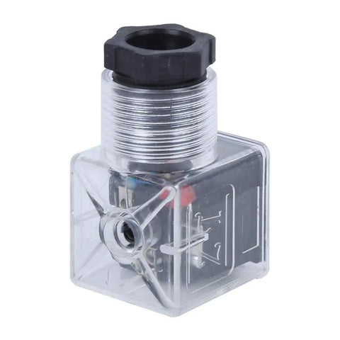 Close-up of Five Pack Transparent Hydraulic Solenoid Coil Plugs With Light Indicator DC24V, showing clear housing and light indicator.